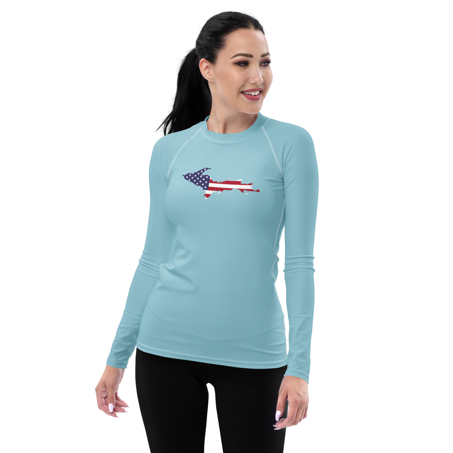 Michigan Upper Peninsula Rash Guard (w/ UP USA Flag) | Women's - '58 Caddie Blue