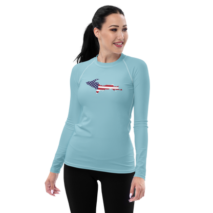 Michigan Upper Peninsula Rash Guard (w/ UP USA Flag) | Women's - '58 Caddie Blue