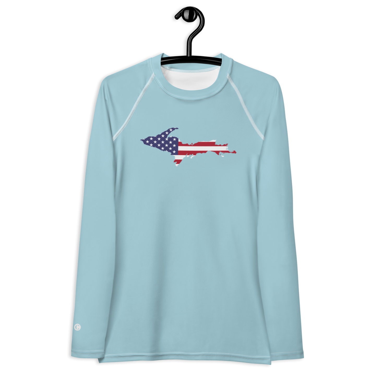 Michigan Upper Peninsula Rash Guard (w/ UP USA Flag) | Women's - '58 Caddie Blue