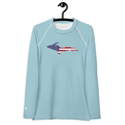 Michigan Upper Peninsula Rash Guard (w/ UP USA Flag) | Women's - '58 Caddie Blue