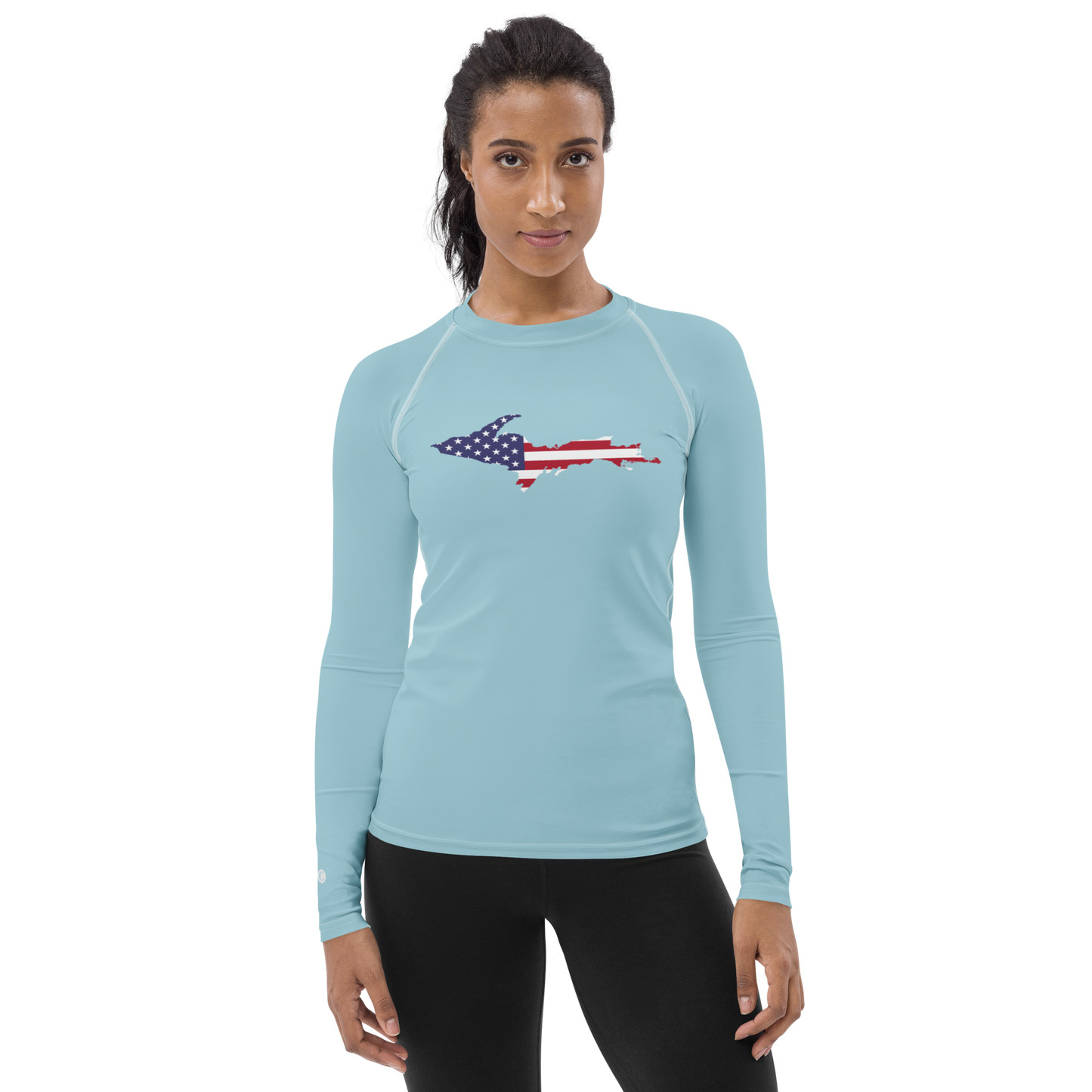 Michigan Upper Peninsula Rash Guard (w/ UP USA Flag) | Women's - '58 Caddie Blue