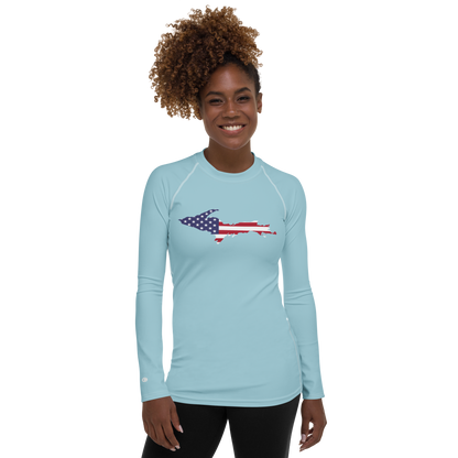 Michigan Upper Peninsula Rash Guard (w/ UP USA Flag) | Women's - '58 Caddie Blue