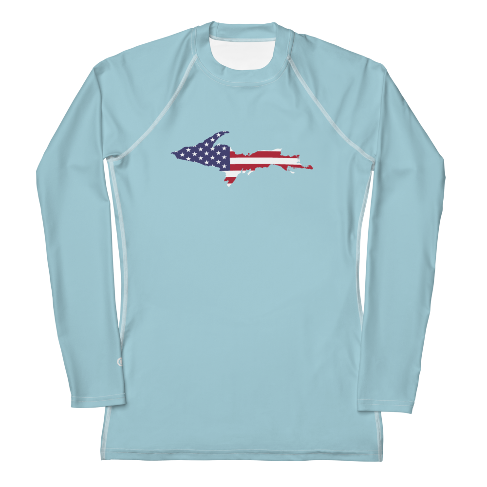 Michigan Upper Peninsula Rash Guard (w/ UP USA Flag) | Women's - '58 Caddie Blue