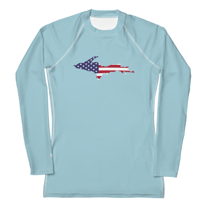 Michigan Upper Peninsula Rash Guard (w/ UP USA Flag) | Women's - '58 Caddie Blue