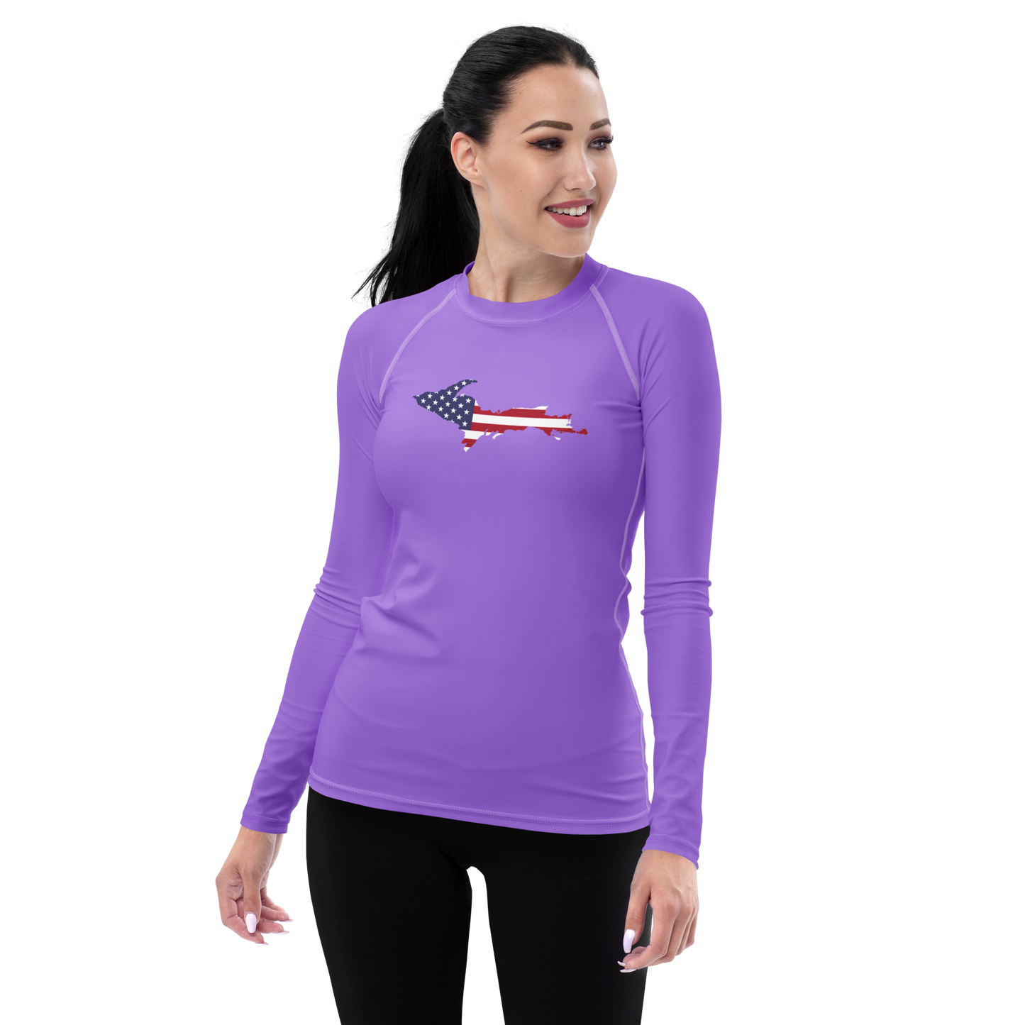 Michigan Upper Peninsula Rash Guard (w/ UP USA Flag) | Women's - Lavender