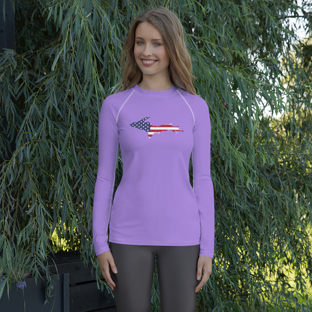 Michigan Upper Peninsula Rash Guard (w/ UP USA Flag) | Women's - Lavender