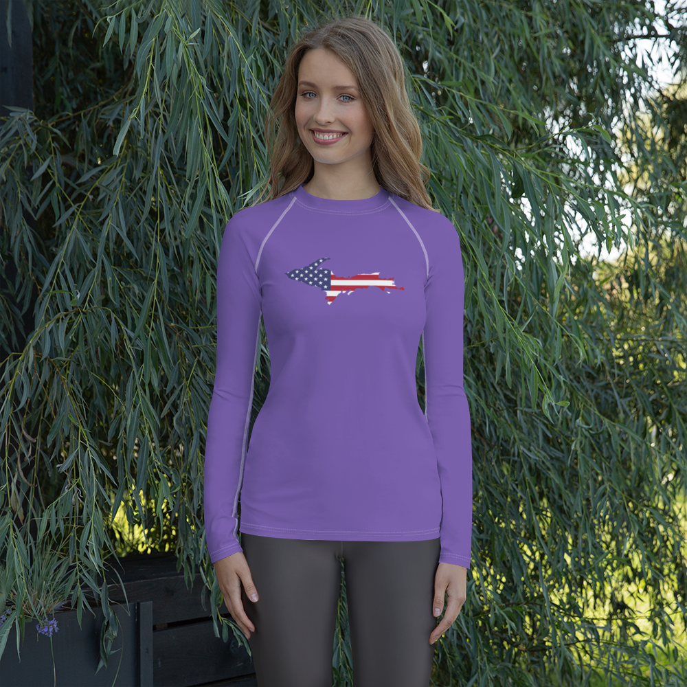 Michigan Upper Peninsula Rash Guard (w/ UP USA Flag) | Women's - Lake Iris