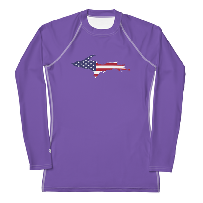 Michigan Upper Peninsula Rash Guard (w/ UP USA Flag) | Women's - Lake Iris