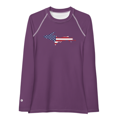 Michigan Upper Peninsula Rash Guard (w/ UP USA Flag) | Women's - Plum