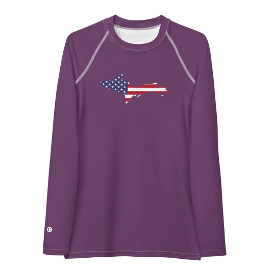 Michigan Upper Peninsula Rash Guard (w/ UP USA Flag) | Women's - Plum