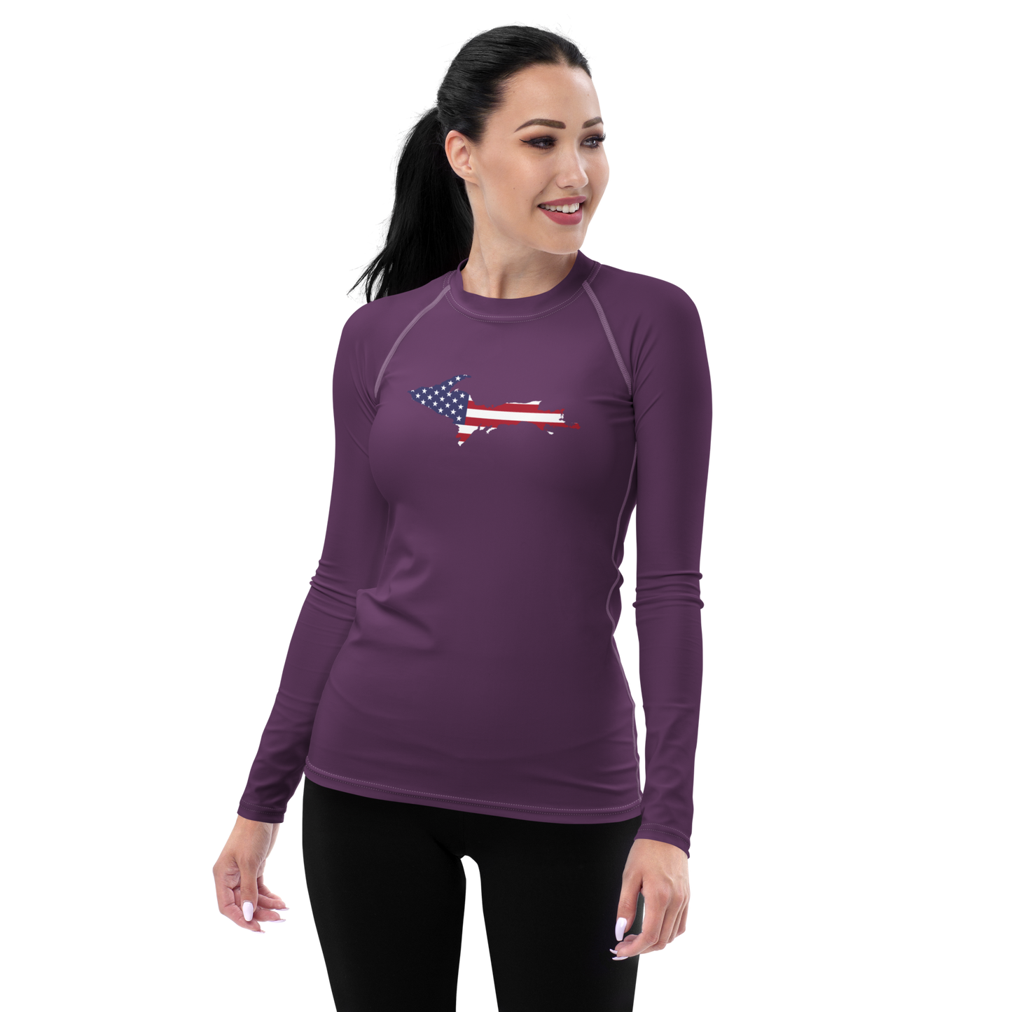 Michigan Upper Peninsula Rash Guard (w/ UP USA Flag) | Women's - Plum