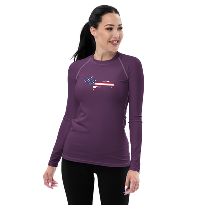 Michigan Upper Peninsula Rash Guard (w/ UP USA Flag) | Women's - Plum