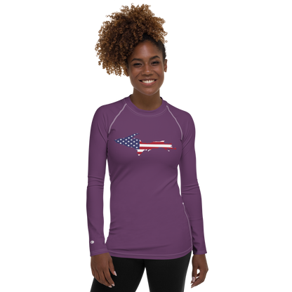 Michigan Upper Peninsula Rash Guard (w/ UP USA Flag) | Women's - Plum