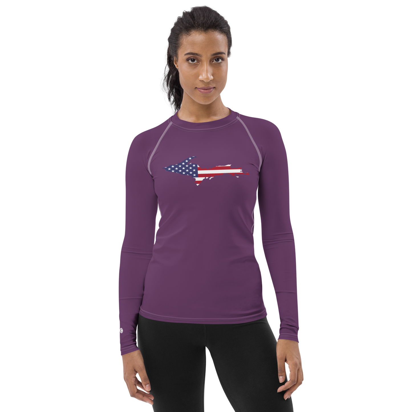 Michigan Upper Peninsula Rash Guard (w/ UP USA Flag) | Women's - Plum