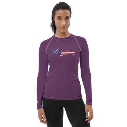 Michigan Upper Peninsula Rash Guard (w/ UP USA Flag) | Women's - Plum