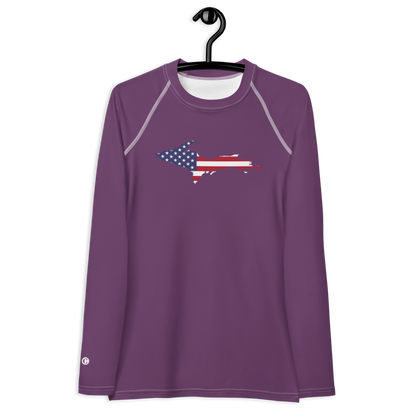 Michigan Upper Peninsula Rash Guard (w/ UP USA Flag) | Women's - Plum