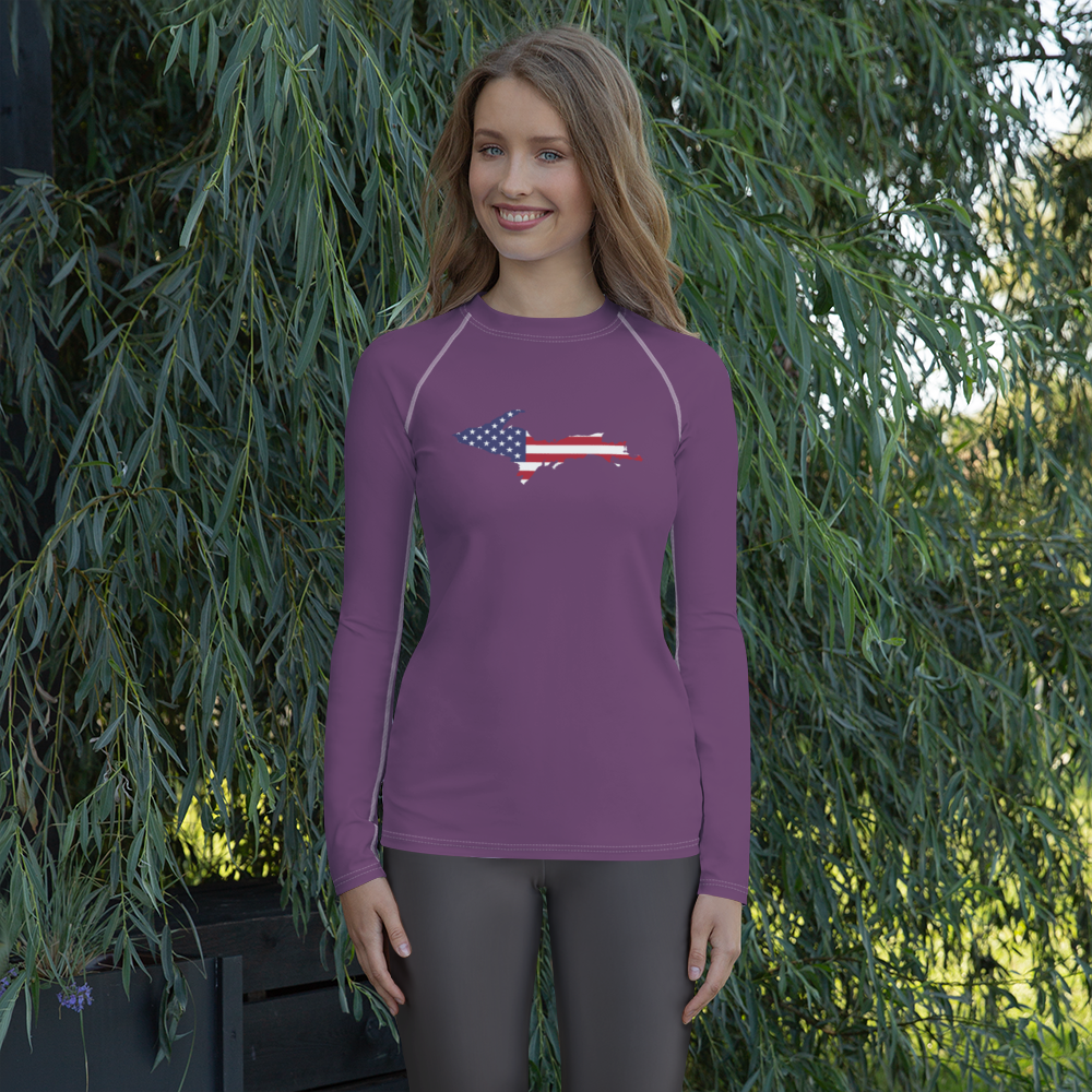 Michigan Upper Peninsula Rash Guard (w/ UP USA Flag) | Women's - Plum