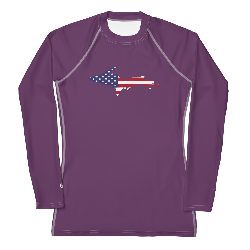 Michigan Upper Peninsula Rash Guard (w/ UP USA Flag) | Women's - Plum