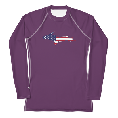 Michigan Upper Peninsula Rash Guard (w/ UP USA Flag) | Women's - Plum