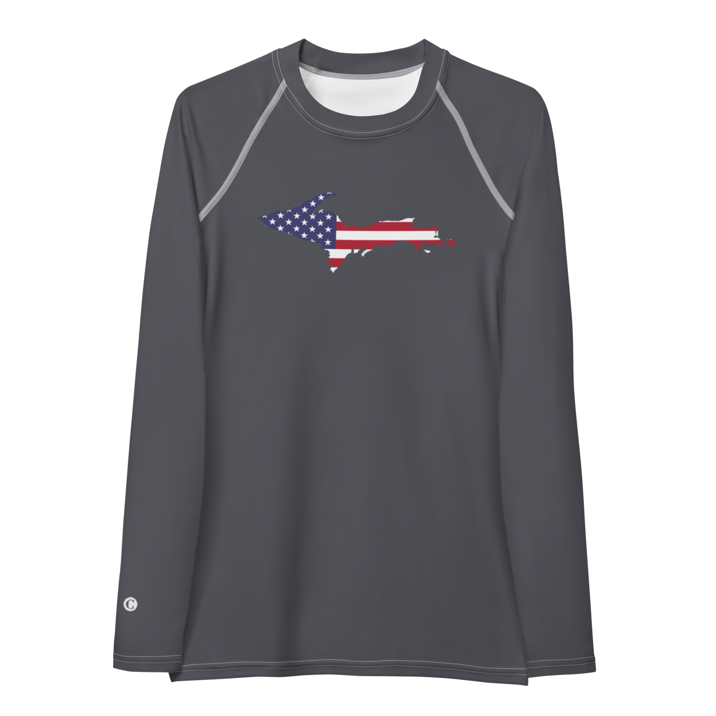 Michigan Upper Peninsula Rash Guard (w/ UP USA Flag) | Women's - Iron Ore Grey