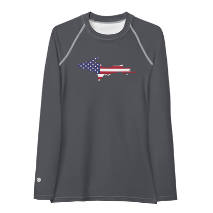 Michigan Upper Peninsula Rash Guard (w/ UP USA Flag) | Women's - Iron Ore Grey