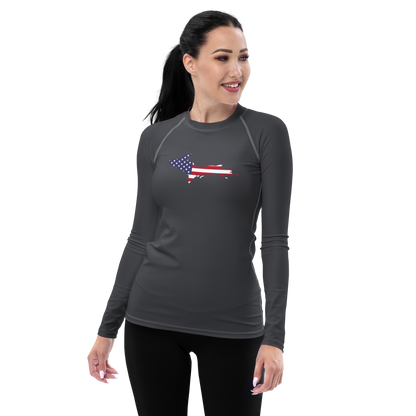 Michigan Upper Peninsula Rash Guard (w/ UP USA Flag) | Women's - Iron Ore Grey