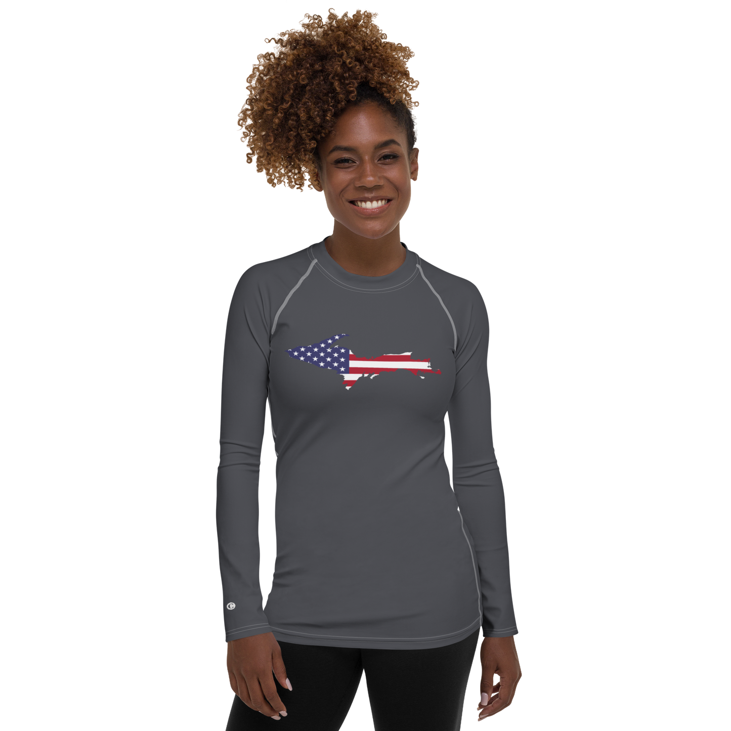 Michigan Upper Peninsula Rash Guard (w/ UP USA Flag) | Women's - Iron Ore Grey