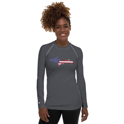 Michigan Upper Peninsula Rash Guard (w/ UP USA Flag) | Women's - Iron Ore Grey