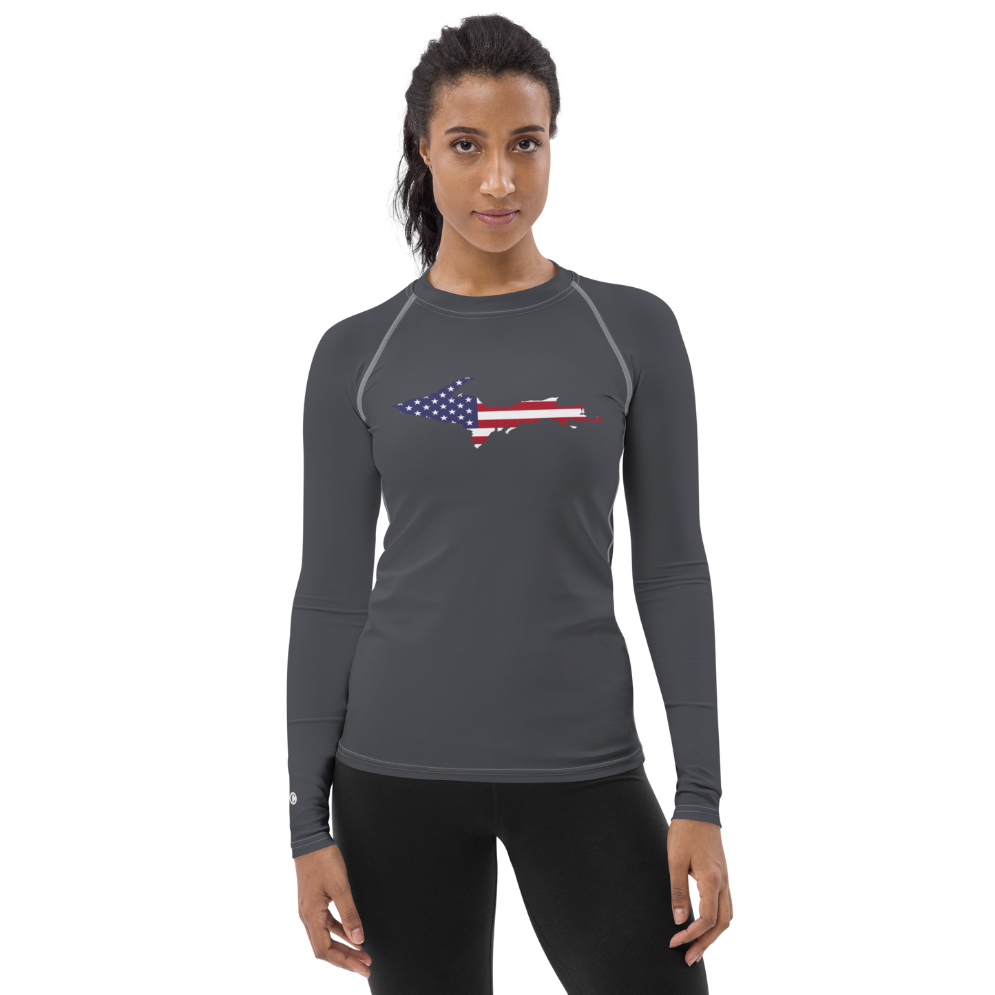 Michigan Upper Peninsula Rash Guard (w/ UP USA Flag) | Women's - Iron Ore Grey