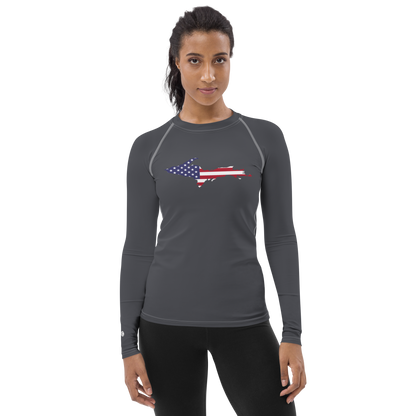 Michigan Upper Peninsula Rash Guard (w/ UP USA Flag) | Women's - Iron Ore Grey