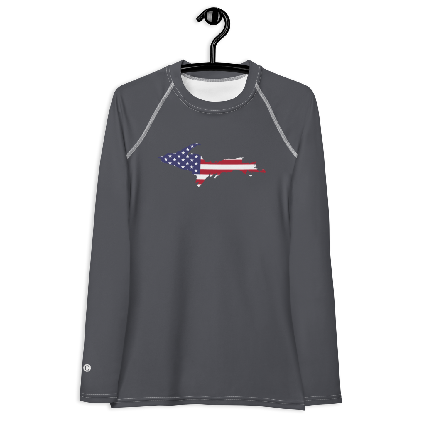 Michigan Upper Peninsula Rash Guard (w/ UP USA Flag) | Women's - Iron Ore Grey