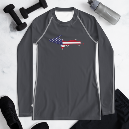 Michigan Upper Peninsula Rash Guard (w/ UP USA Flag) | Women's - Iron Ore Grey