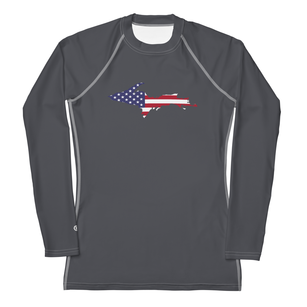 Michigan Upper Peninsula Rash Guard (w/ UP USA Flag) | Women's - Iron Ore Grey