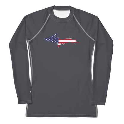 Michigan Upper Peninsula Rash Guard (w/ UP USA Flag) | Women's - Iron Ore Grey