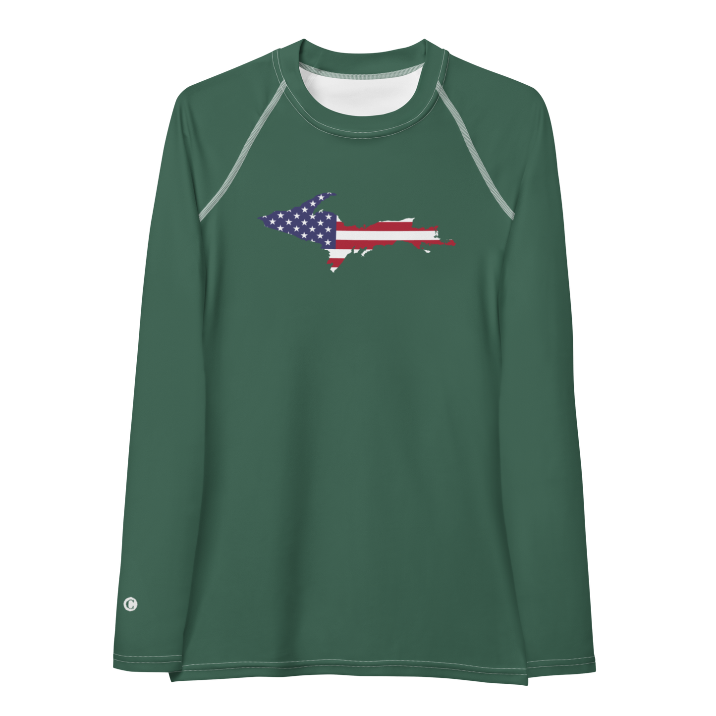 Michigan Upper Peninsula Rash Guard (w/ UP USA Flag) | Women's - Ginger Ale Green