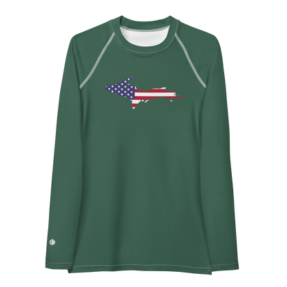 Michigan Upper Peninsula Rash Guard (w/ UP USA Flag) | Women's - Ginger Ale Green