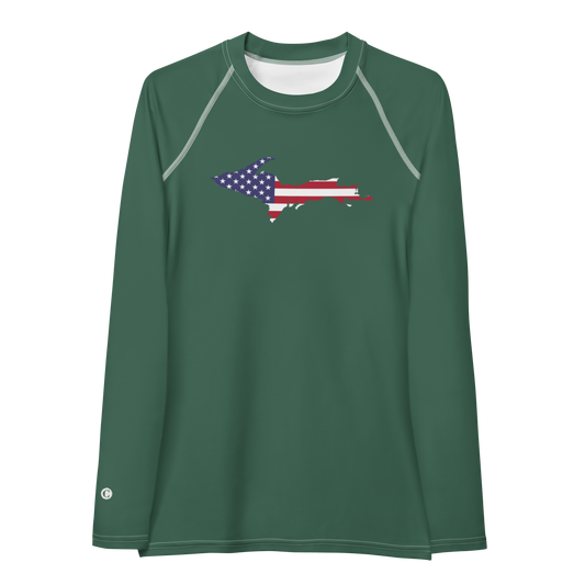 Michigan Upper Peninsula Rash Guard (w/ UP USA Flag) | Women's - Ginger Ale Green