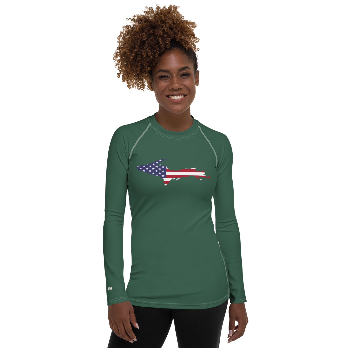 Michigan Upper Peninsula Rash Guard (w/ UP USA Flag) | Women's - Ginger Ale Green