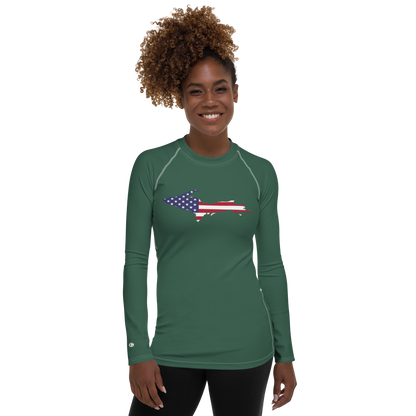 Michigan Upper Peninsula Rash Guard (w/ UP USA Flag) | Women's - Ginger Ale Green