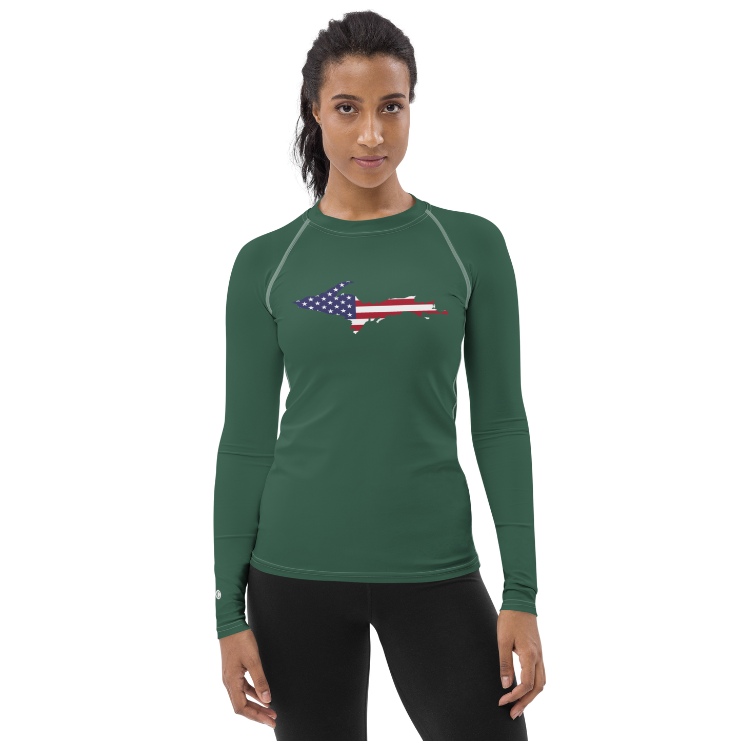 Michigan Upper Peninsula Rash Guard (w/ UP USA Flag) | Women's - Ginger Ale Green