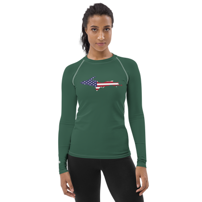 Michigan Upper Peninsula Rash Guard (w/ UP USA Flag) | Women's - Ginger Ale Green