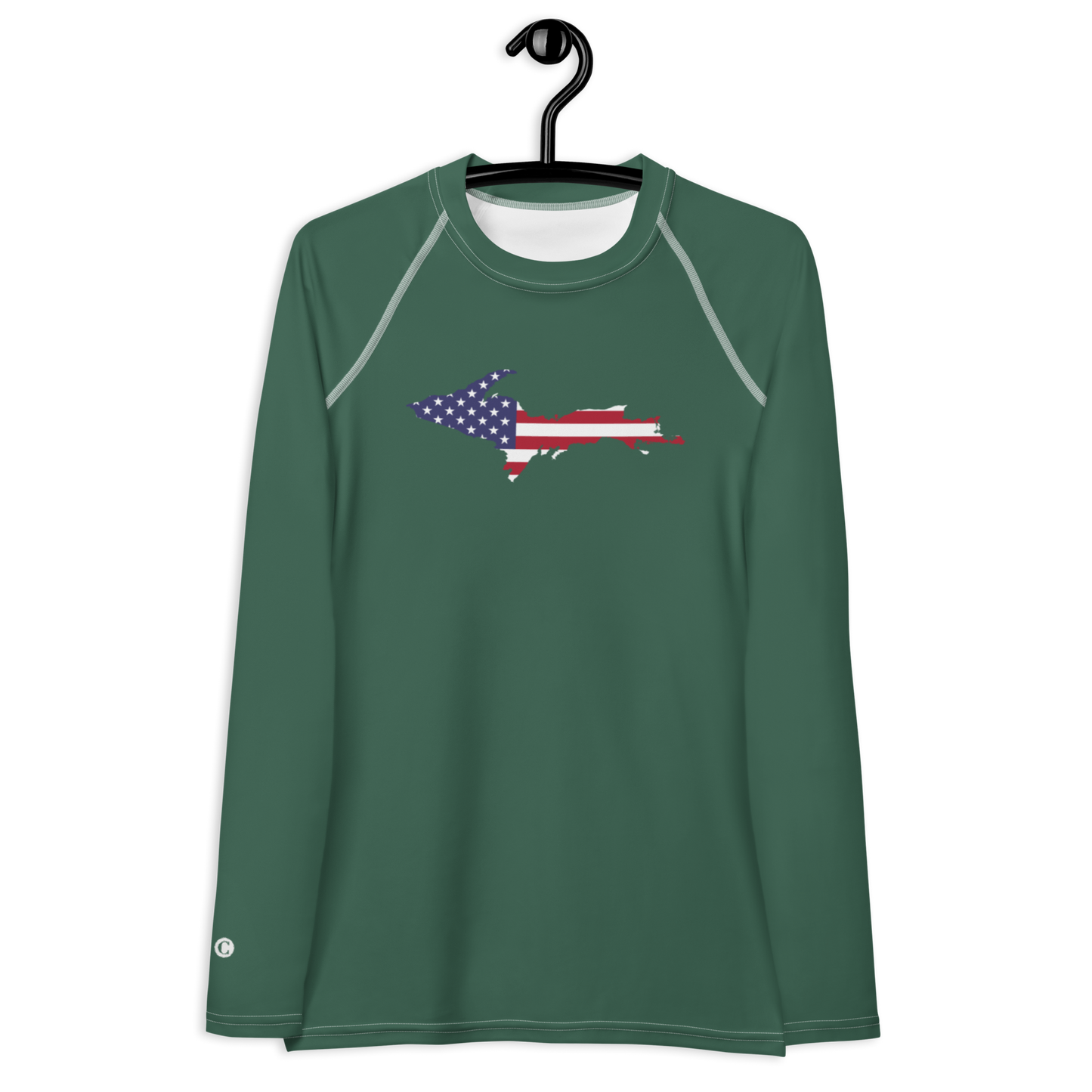 Michigan Upper Peninsula Rash Guard (w/ UP USA Flag) | Women's - Ginger Ale Green