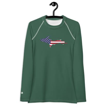 Michigan Upper Peninsula Rash Guard (w/ UP USA Flag) | Women's - Ginger Ale Green