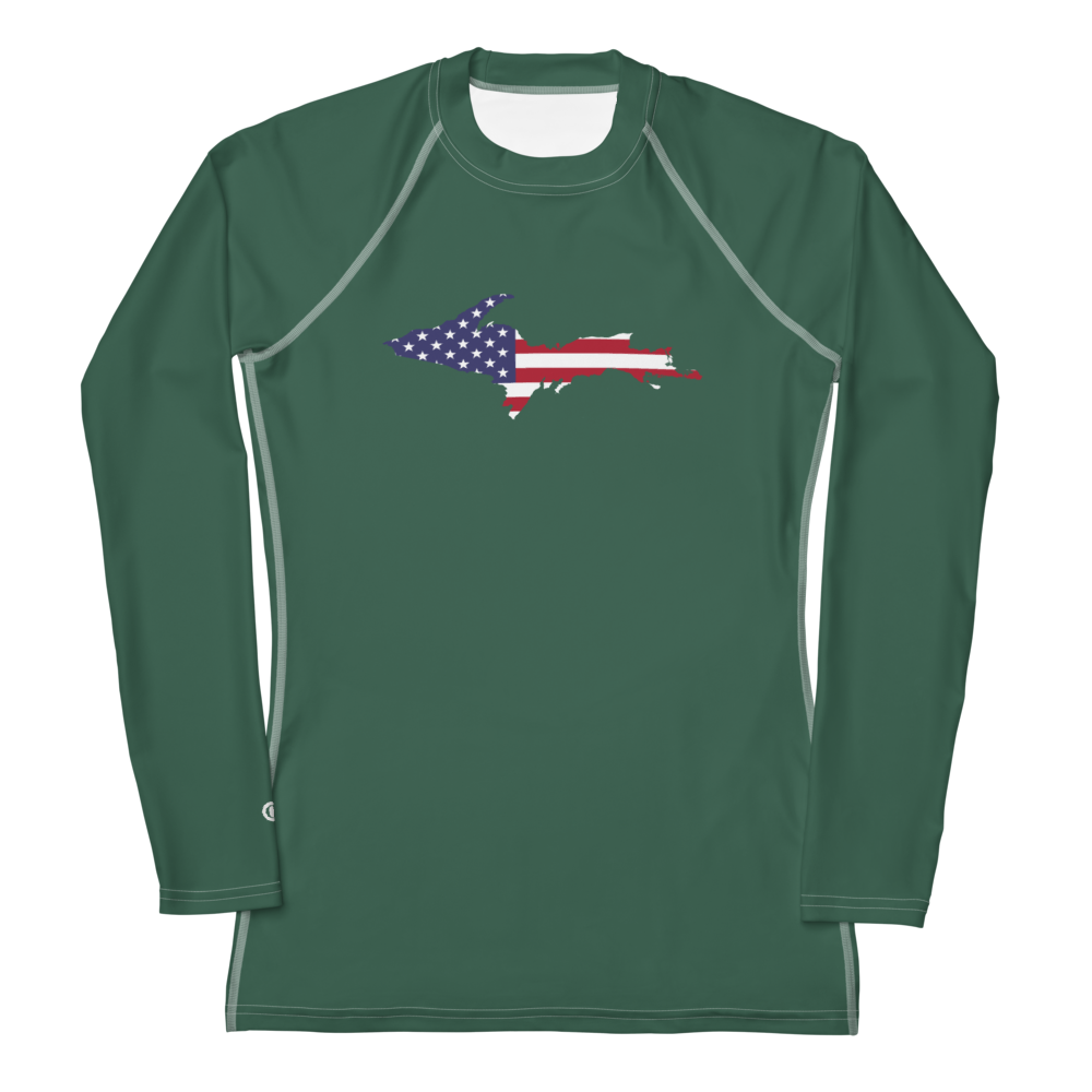 Michigan Upper Peninsula Rash Guard (w/ UP USA Flag) | Women's - Ginger Ale Green