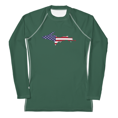 Michigan Upper Peninsula Rash Guard (w/ UP USA Flag) | Women's - Ginger Ale Green