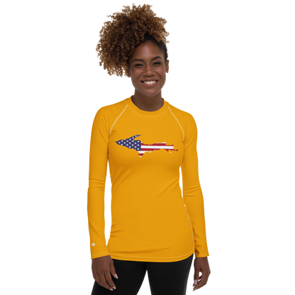 Michigan Upper Peninsula Rash Guard (w/ UP USA Flag) | Women's - Birch Leaf Orange