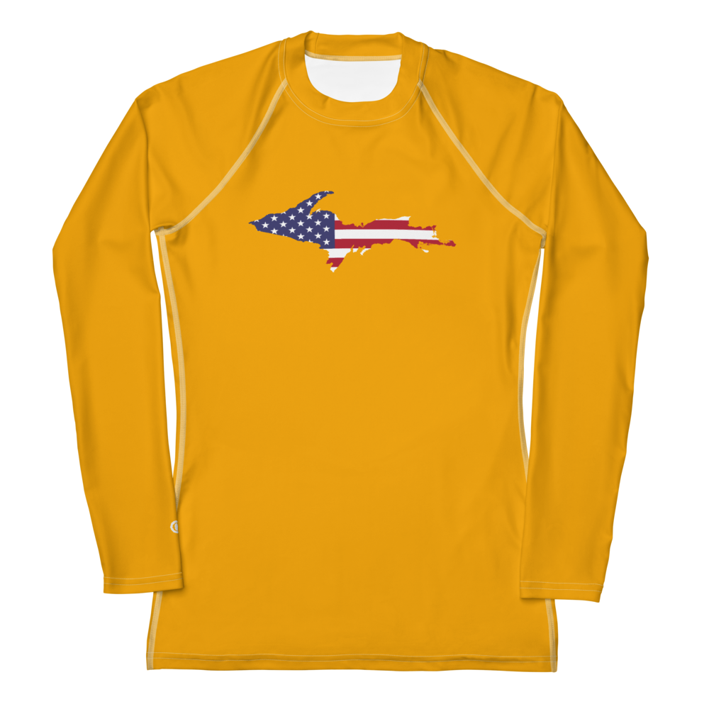 Michigan Upper Peninsula Rash Guard (w/ UP USA Flag) | Women's - Birch Leaf Orange