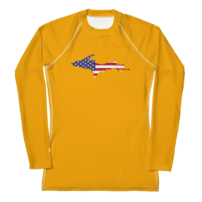 Michigan Upper Peninsula Rash Guard (w/ UP USA Flag) | Women's - Birch Leaf Orange