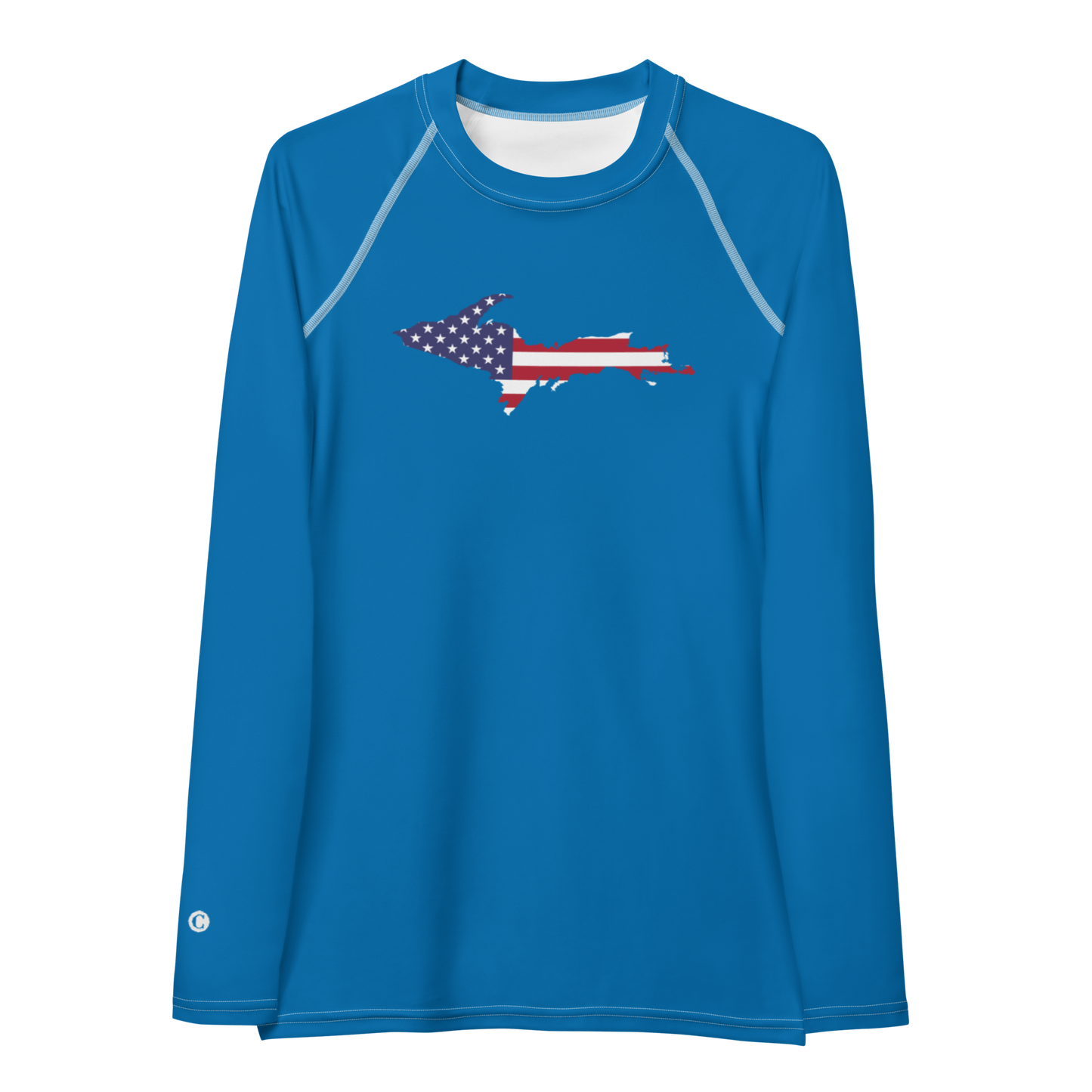 Michigan Upper Peninsula Rash Guard (w/ UP USA Flag) | Women's - Azure