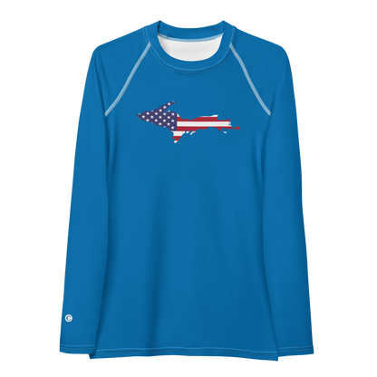 Michigan Upper Peninsula Rash Guard (w/ UP USA Flag) | Women's - Azure